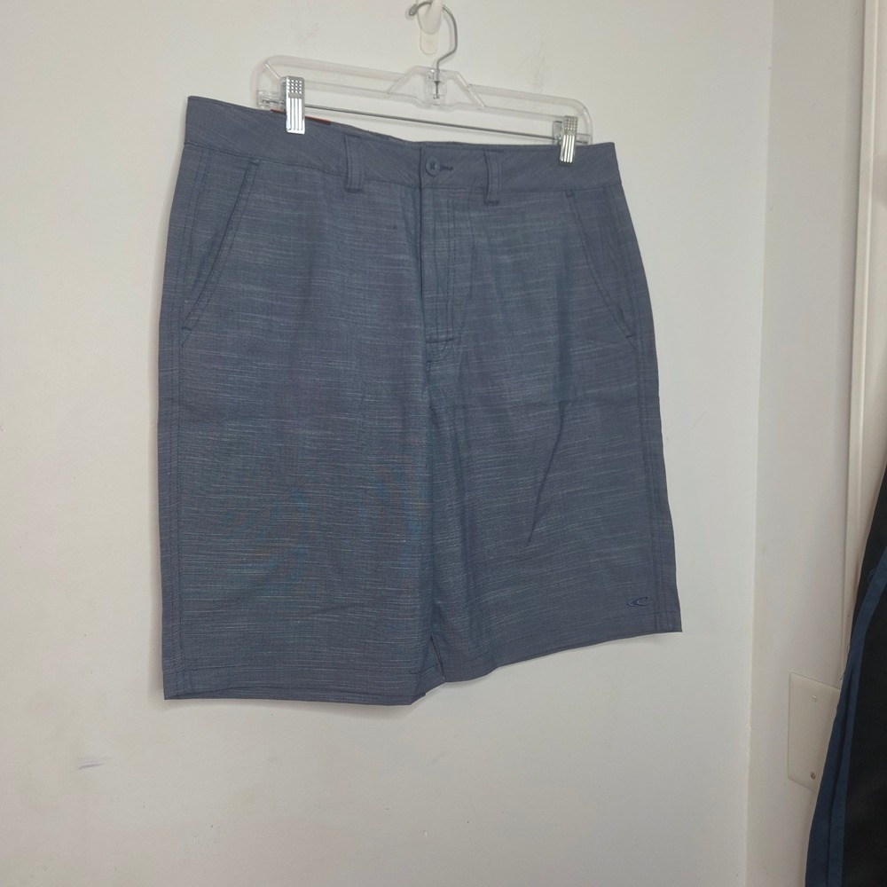 ONeill Mens Hybrid Stretch Shorts 34 Blue Grey Heathered Flat Front Casual